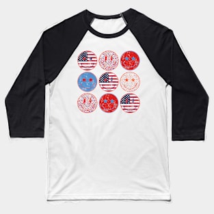 American Smiley Face, Independence Day, Patriotic, 4th Of July, American Women, Retro USA Flag Baseball T-Shirt